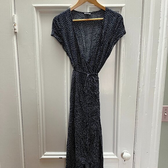NOM Maternity navy polka dot wrap dress - Picture 2 of 5